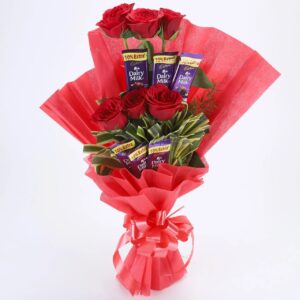 Romantic 4 Red Roses with 3 chocolate Bouquet